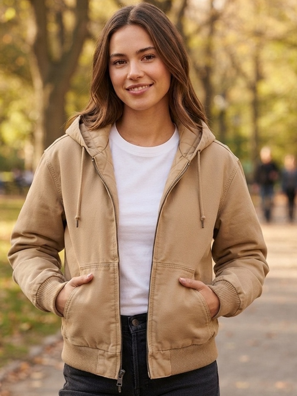 LEVI’S Canvas Hooded Utility Bomber Jacket S 21.5” p2p Tan $129 Retail NWOT